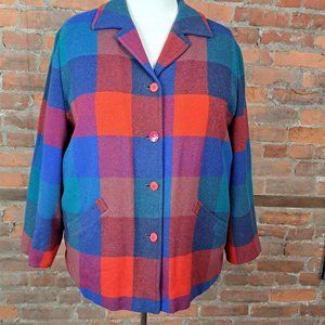 SOLDVTG Pendleton Yard Jacket Plaid Red Blue Teal Quilted Thinsulate  Sz L